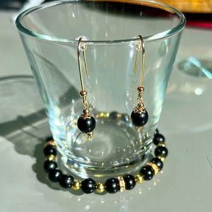 Beautiful 14K filled -stainless and onyx bracelet and earrings